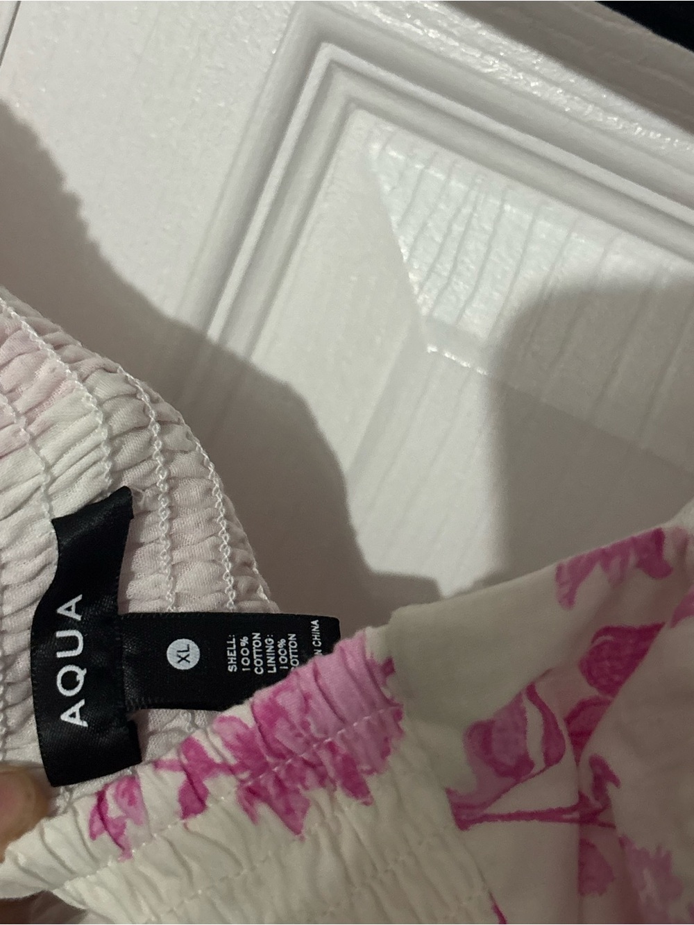Aqua White and Pink Floral Midi Dress with Puff Sleeves - Picture 6 of 6